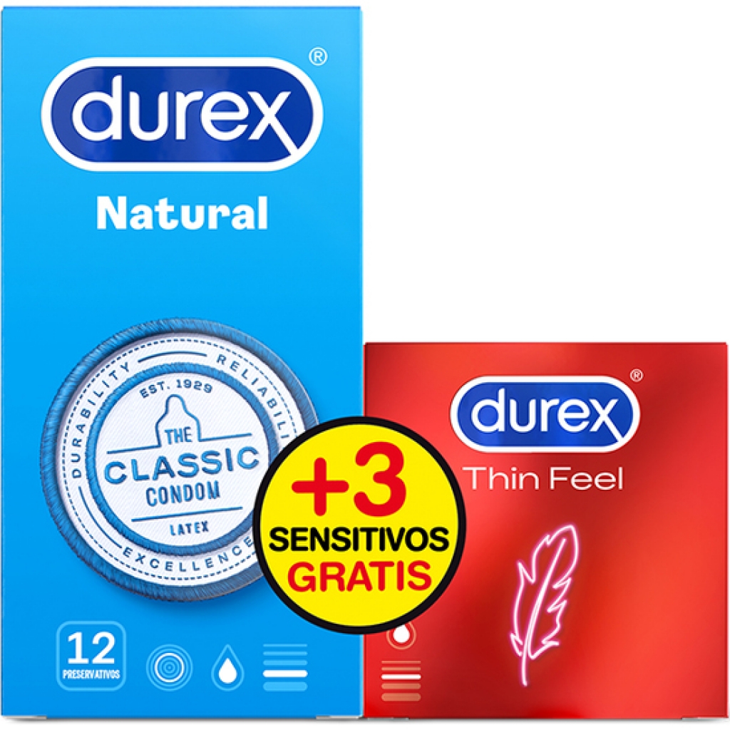 Durex love sex natural plus 12 preservativos + 3 sensitivos