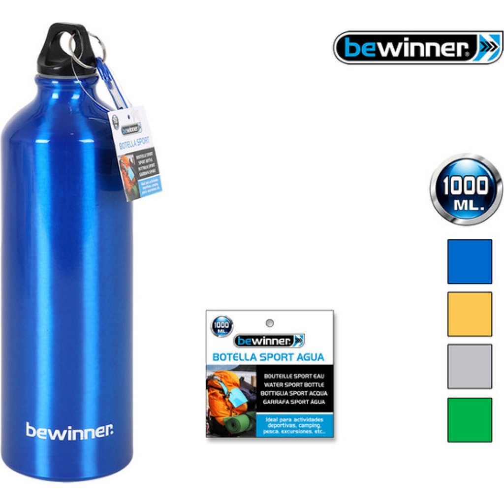Botella sport agua aluminio 1000 mililitros bewinner - colores surtidos