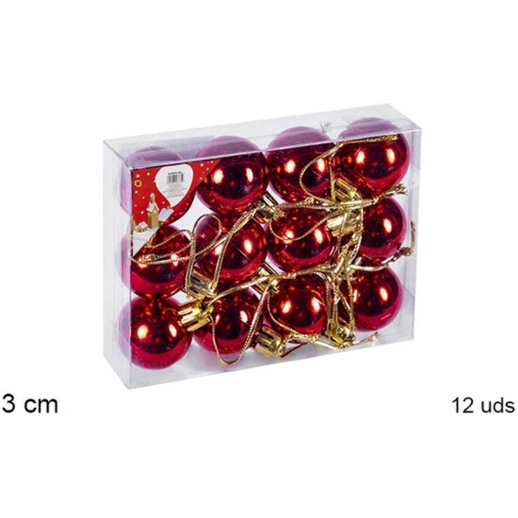 12 bolas rojo brillo 3 centímetros