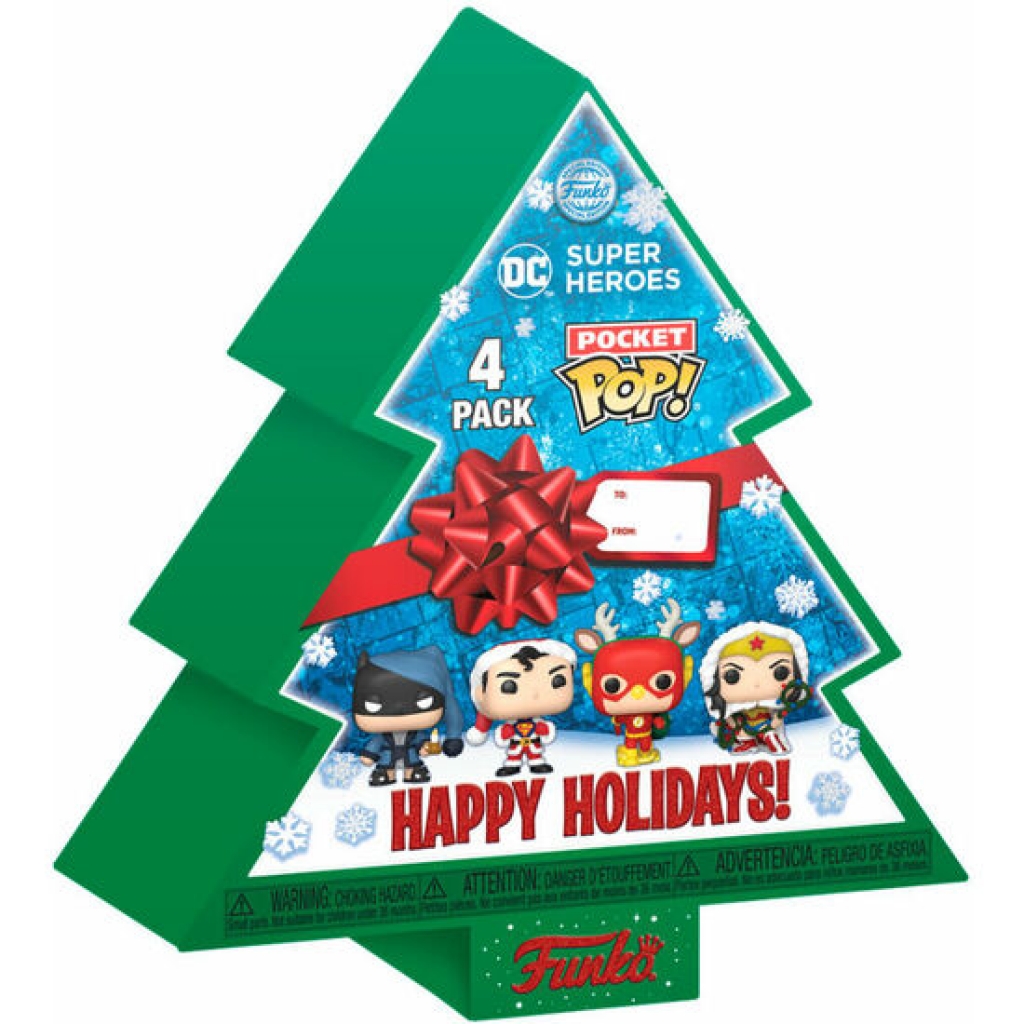 Arbol con 4 figuras pocket pop dc comics happy holidays