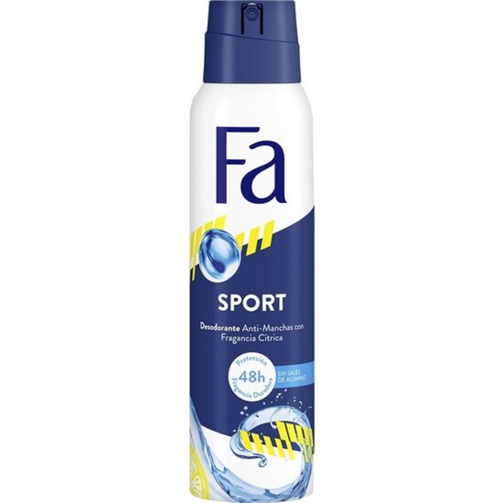 Desodorante spray sport fa 150 mililitros.