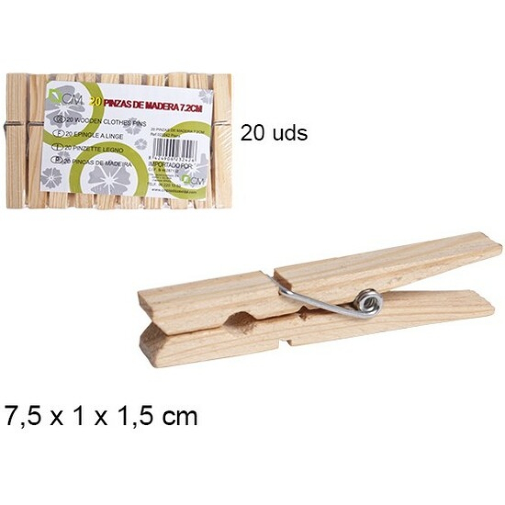 Pinzas de madera 7,5 centímetros 20 unidades