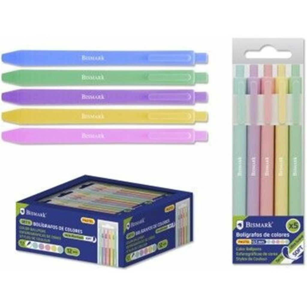 Pack 5 boligrafos soft tinta colores pastel 0.7mm