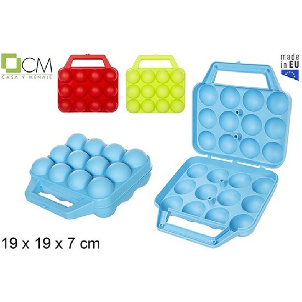 Huevera plástico 12 huevos con maletin colores surtidos