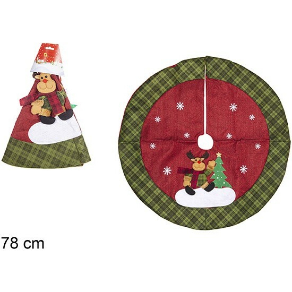Manta pie arbol navidad decorado ciervo con arbol y estrellas 78 centímetros