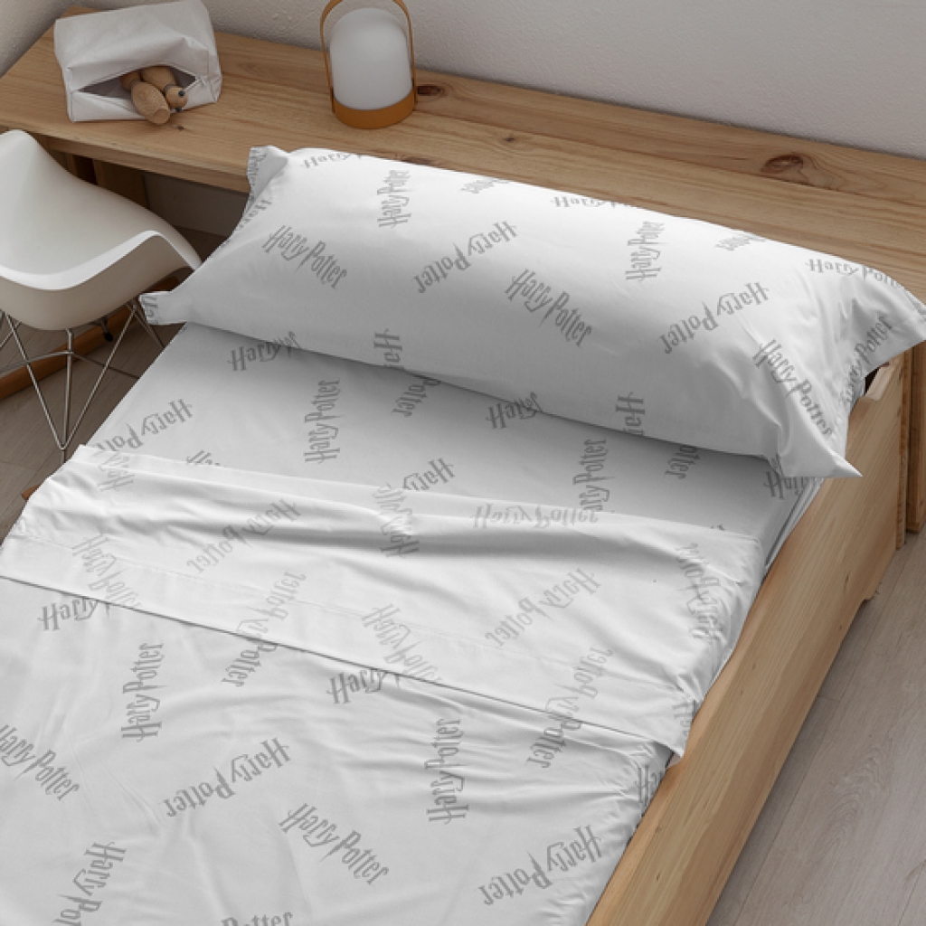 Juego de sábanas con almohada y bajera estampadas 100% algodón modelo harry potter para cama de 105.