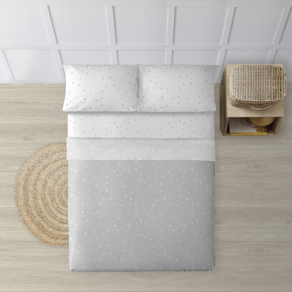 Juego de sábanas con almohada y bajera estampadas 100% algodón modelo constelaciones para cama de 180.