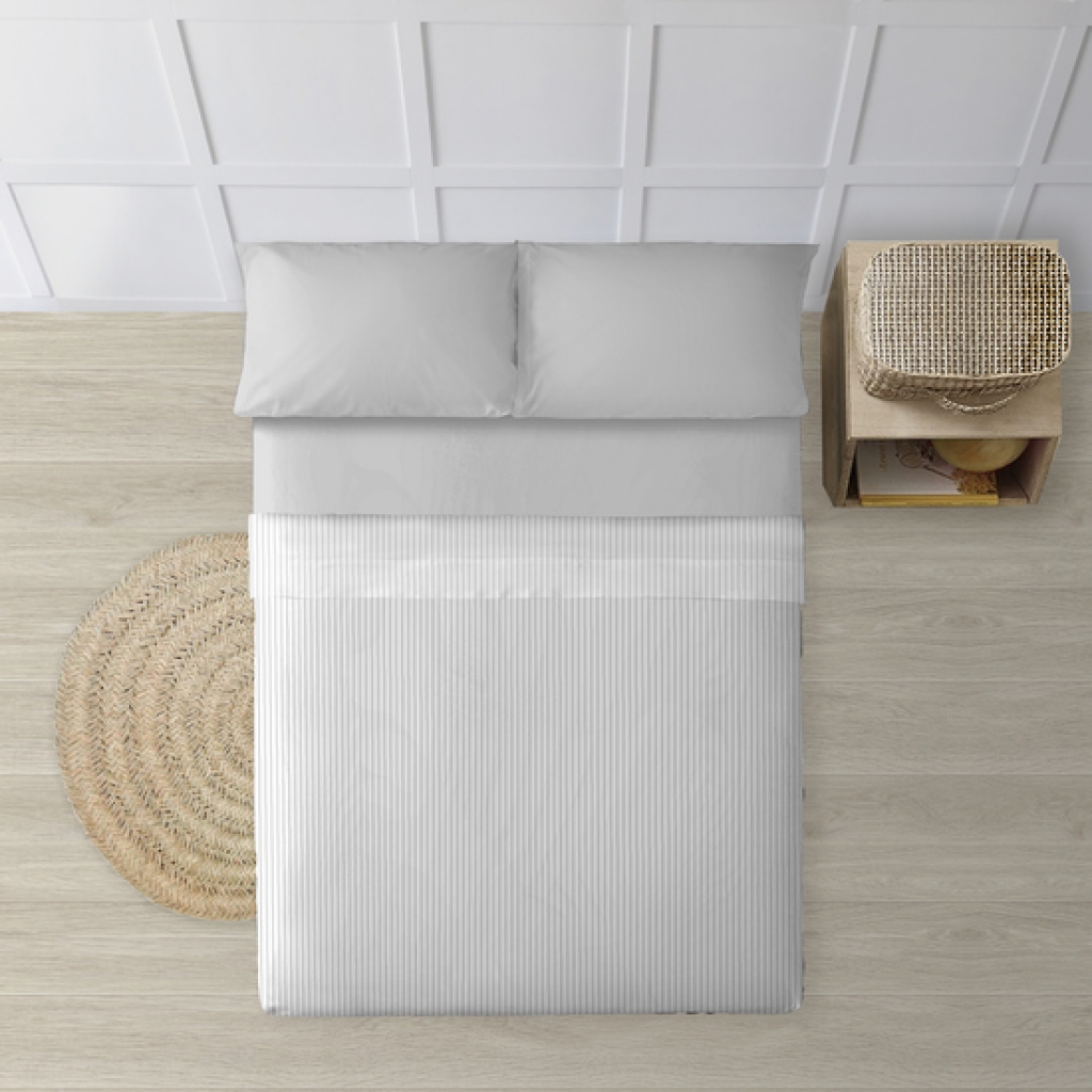 Juego de sábanas 100% algodón modelo papamoa gris raya para cama de 135.