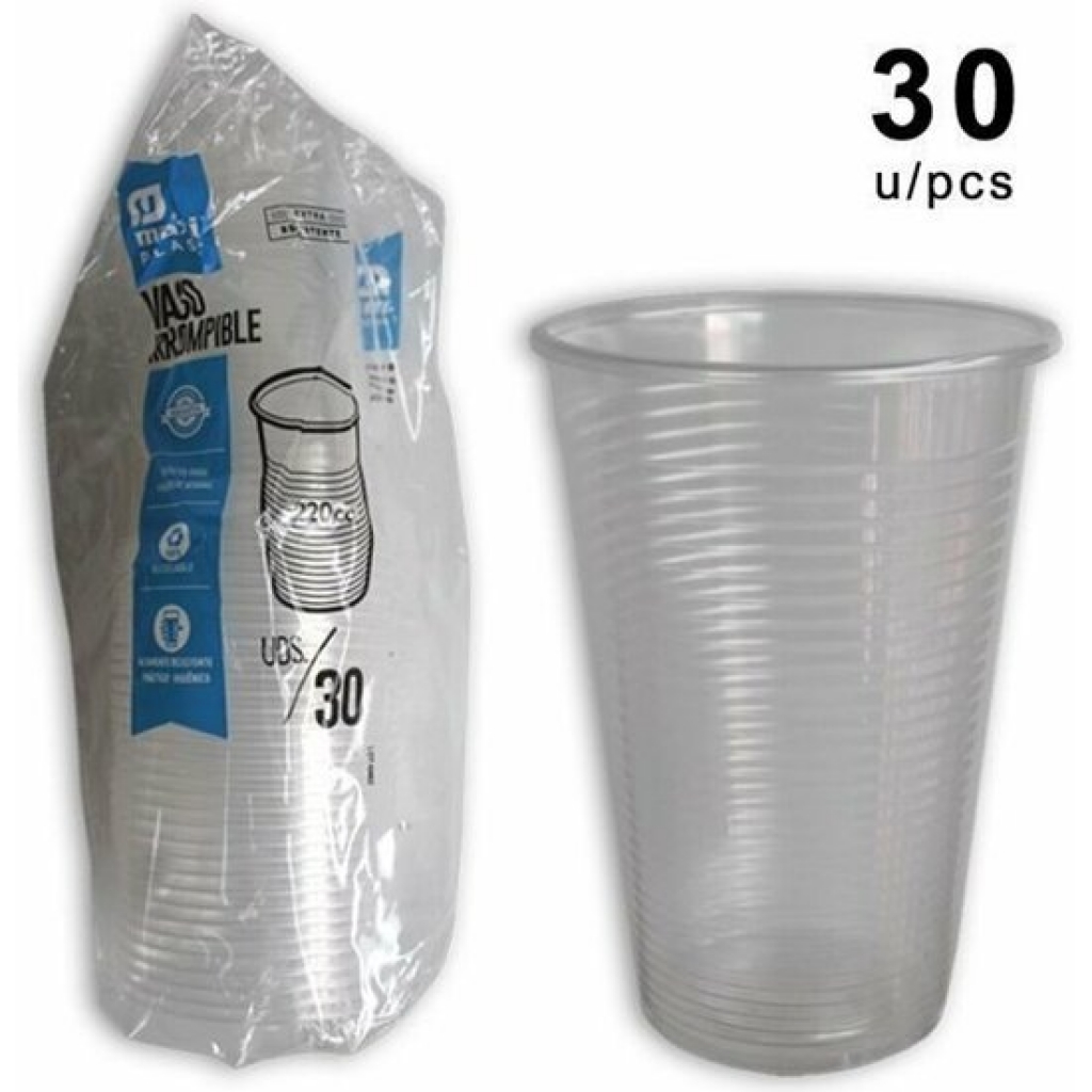 Vaso plástico x 30 transparente 220 c.c.