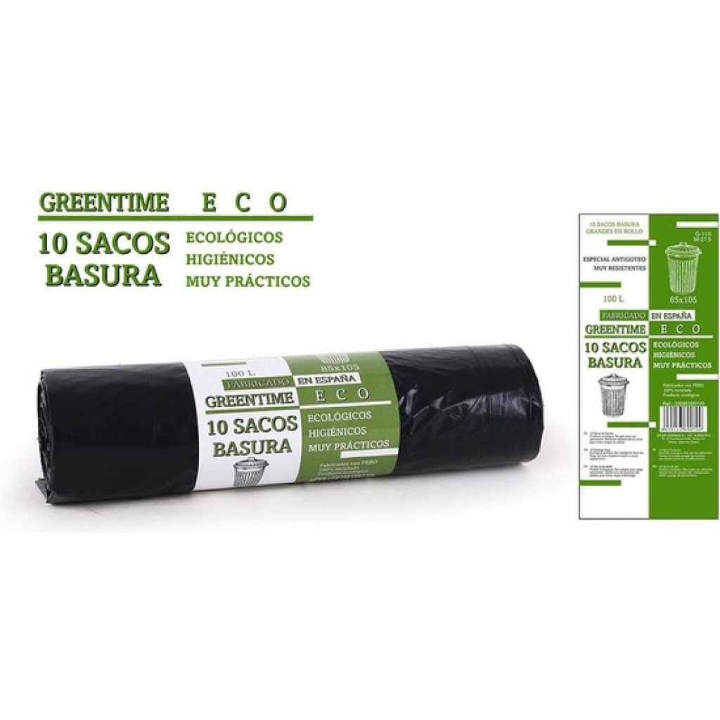 10 sacos basura 85x105-g110-100 l. greentime eco