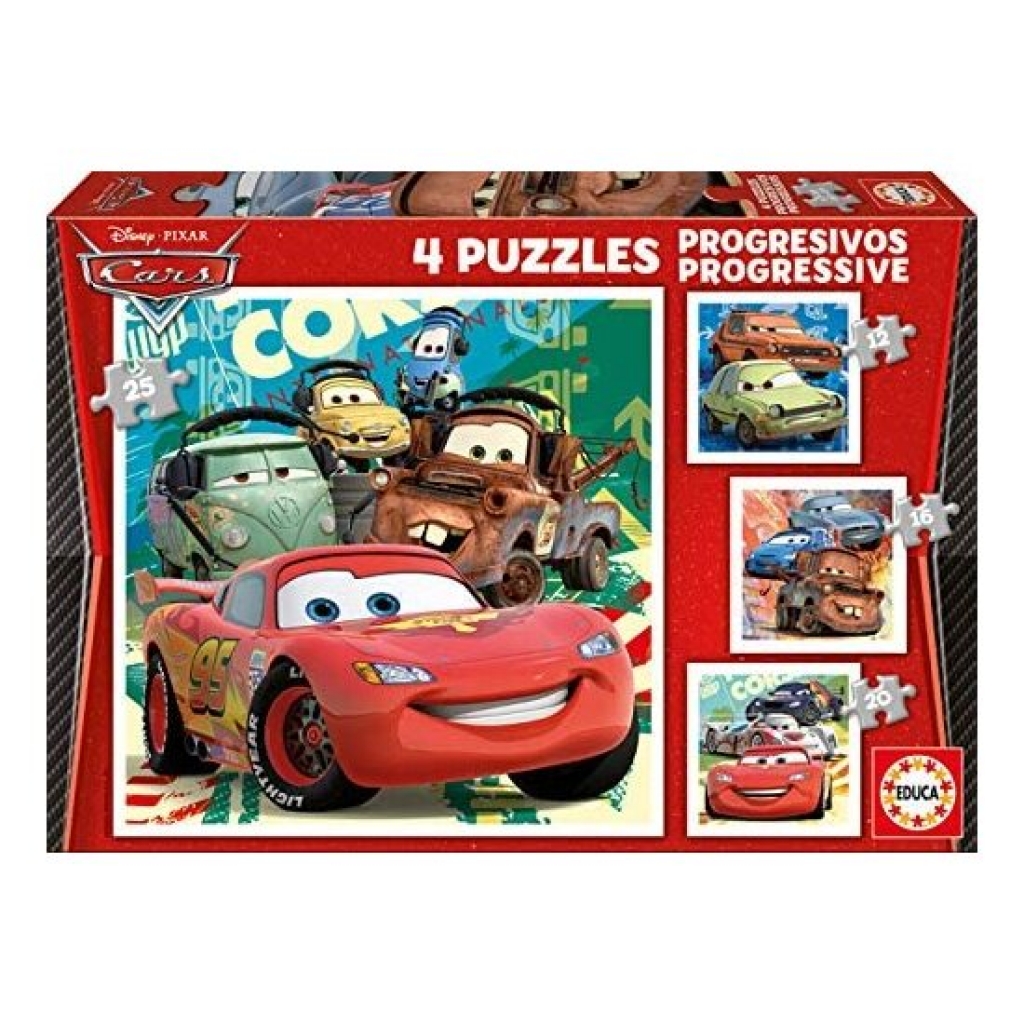 4 puzzles de 12 a 25 piezas cars 