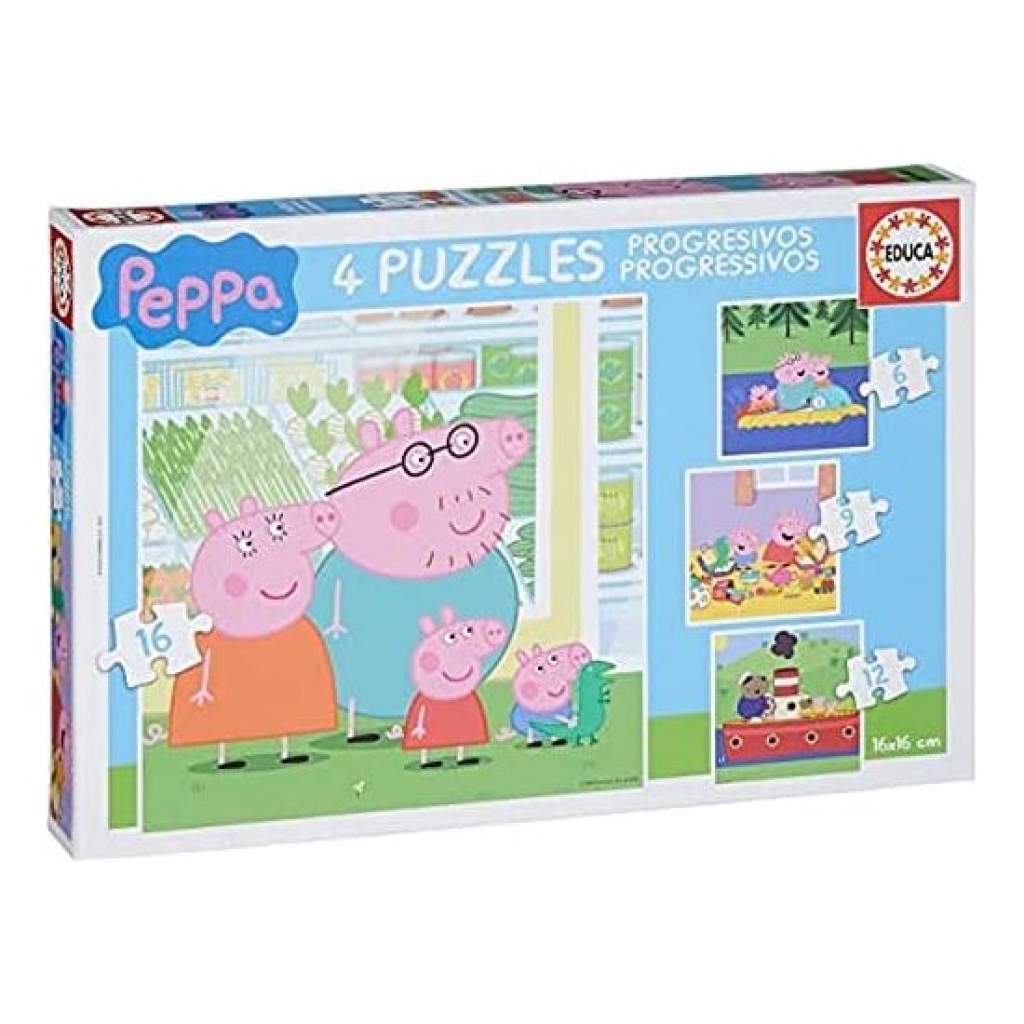 4 puzzles de 6 a 16 piezas peppa pig 