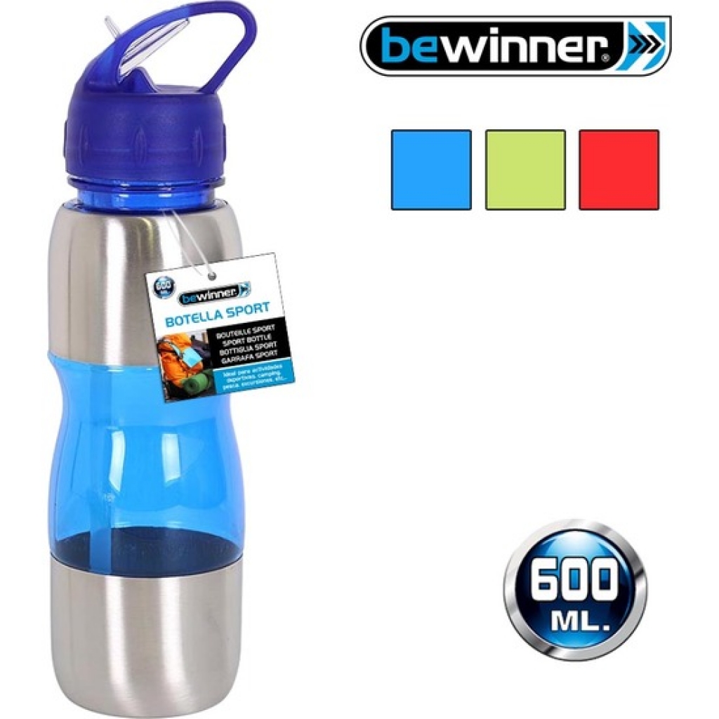 Botella sport 600 mililitros plástico/metal - colores surtidos