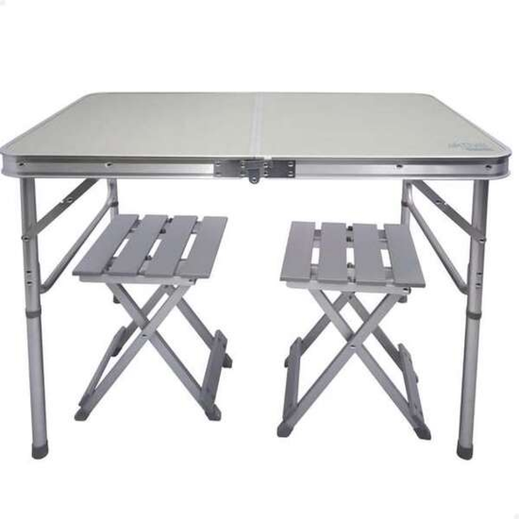 Conjunto de mesa 90x60x70 centímetros y 2 sillas 25x30x41 centímetros aluminio plegables aktive
