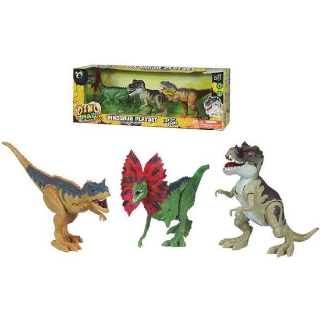 Figuras dinosaurios con luces y sonidos 3 unidades 44x17x14 centímetros