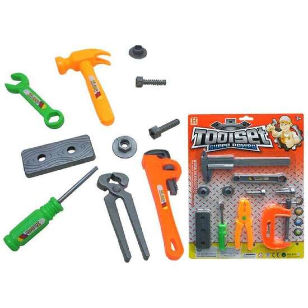 Conjunto de herramientas y accesorios de colores en blister 25,5x40x2,3 centímetros - modelos surtidos