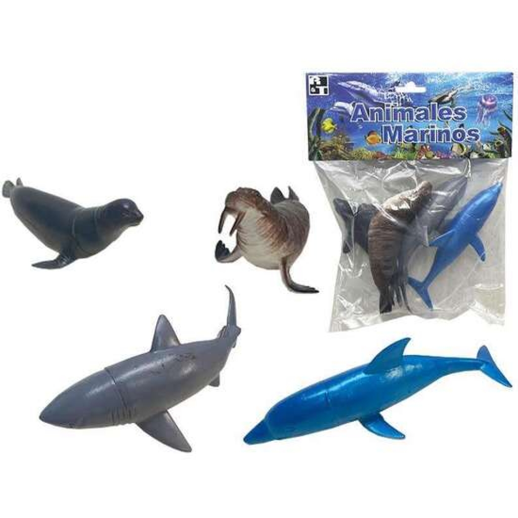 Figura animales marinos en bolsa 4 unidades 20,5x25x4 centímetros