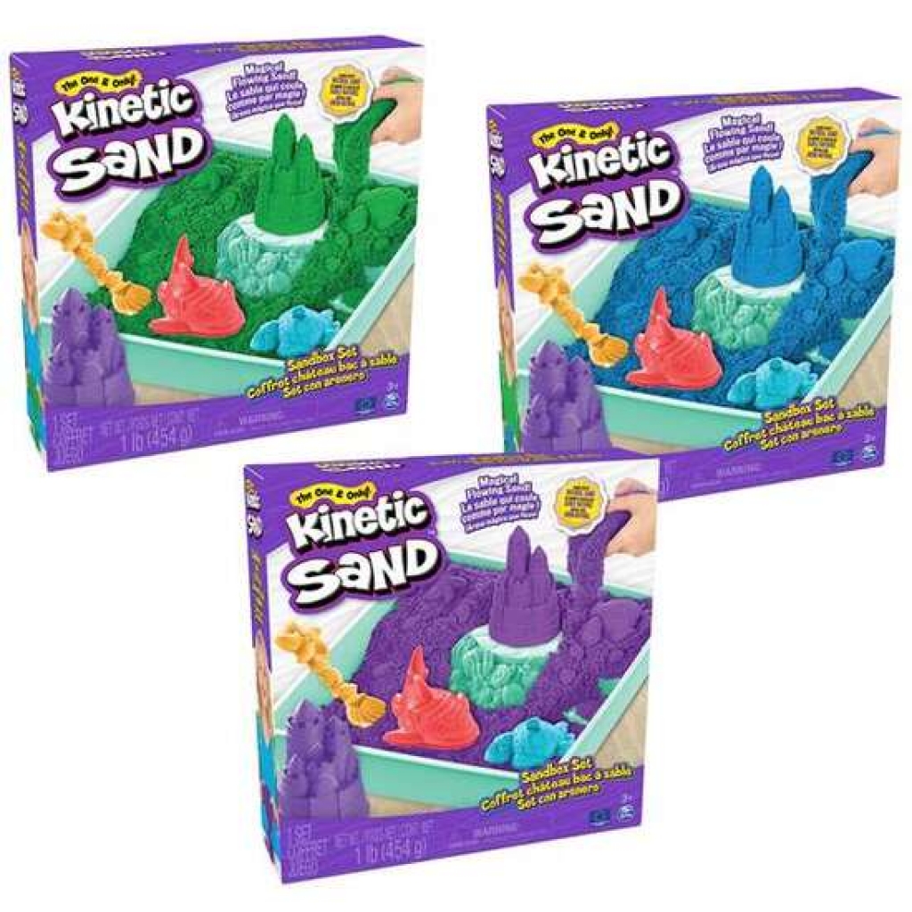 Arena moldeable kinetic sand morado, azul o verde 26,9x28,3x6,35 centímetros - modelos surtidos