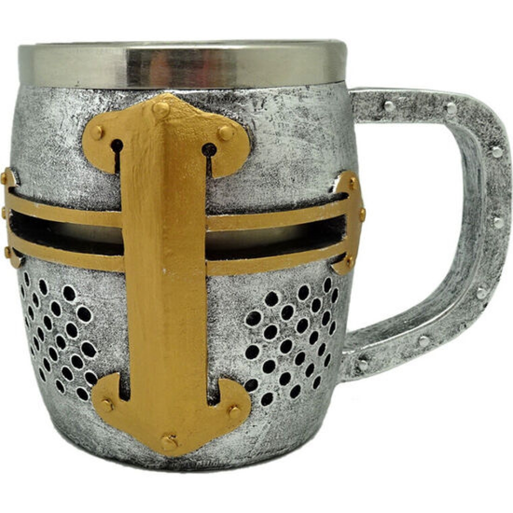 Jarra caballero medieval casco de plata y oro
