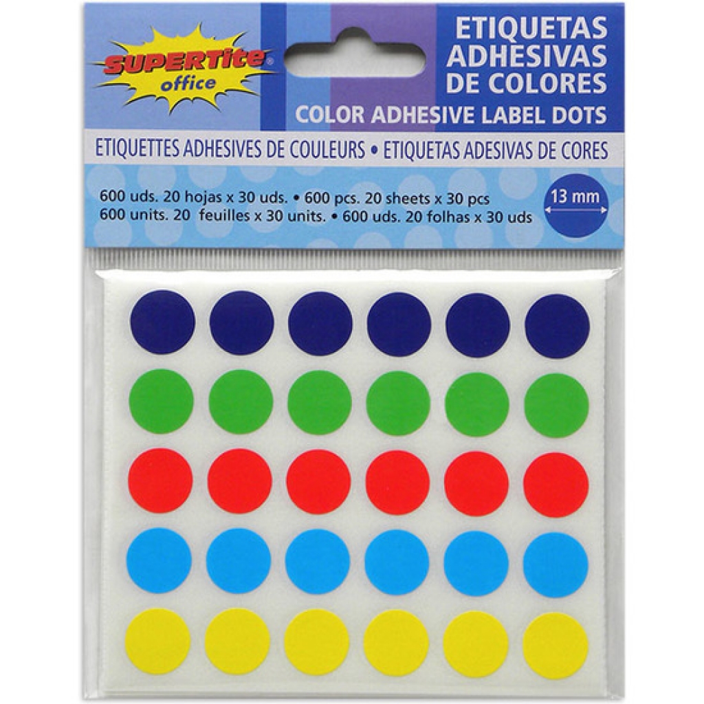 Etiquetas adhesivas de colores 13mm - 600unidades