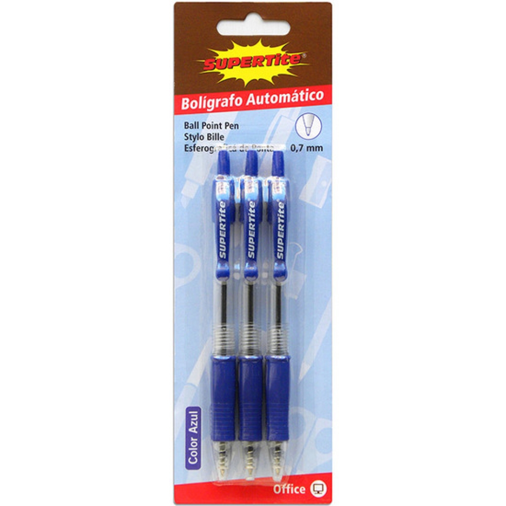 Bolígrafos ball pen 0,7mm azul - 3unidades