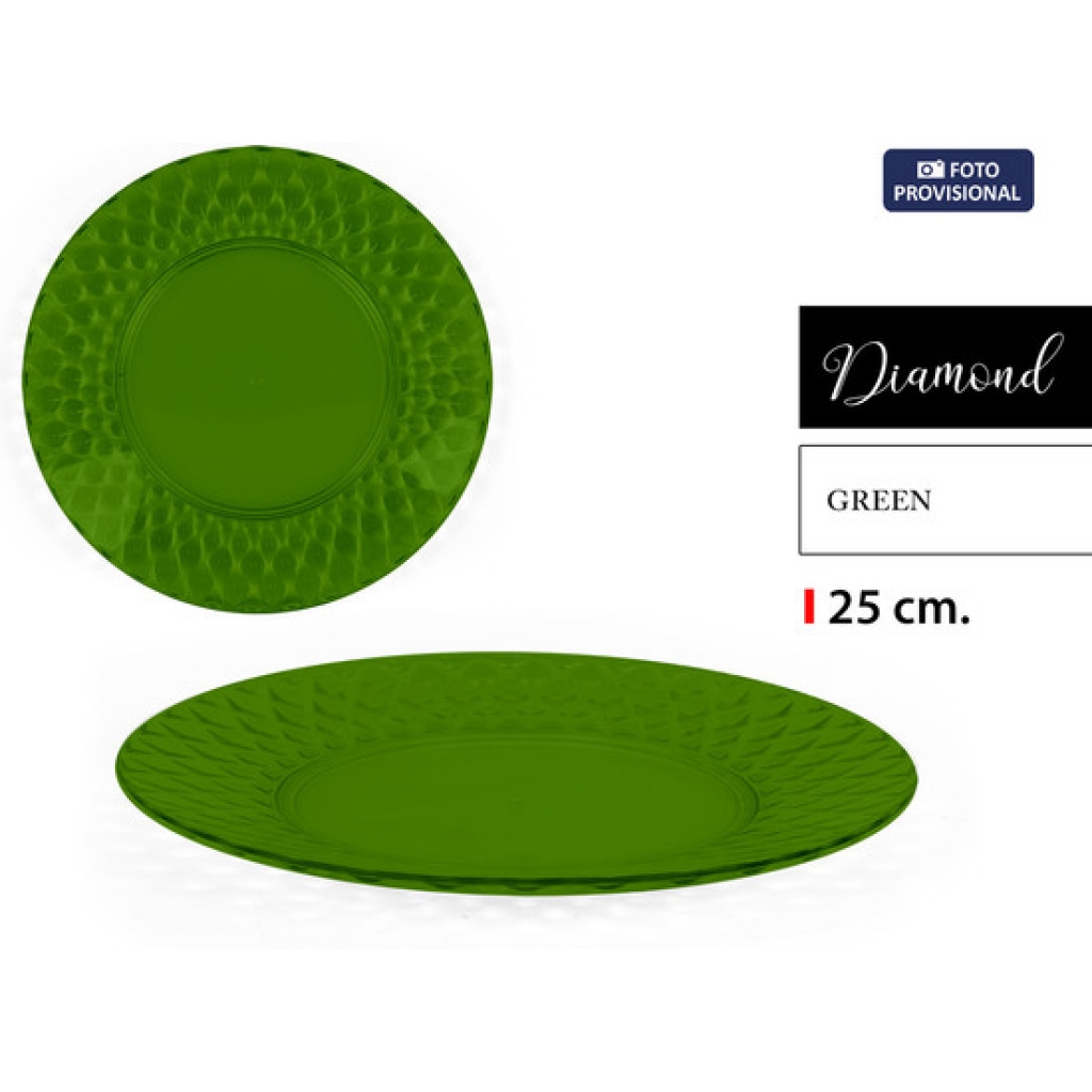 Plato llano 25 centímetros plástico verde diamond