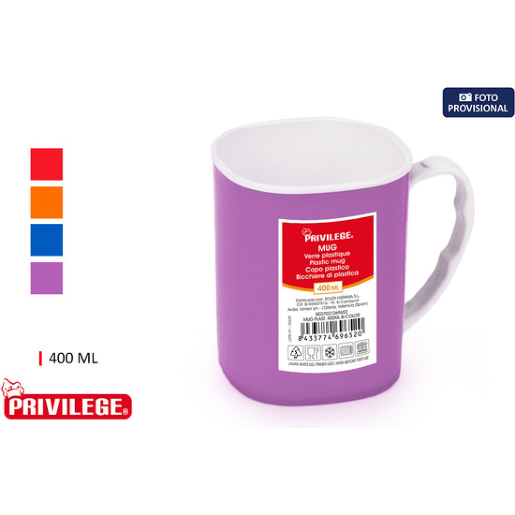 Mug plástico 350 mililitros bicolor privilege - colores surtidos